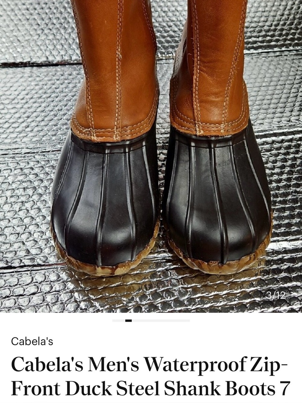Cabela's Men's Waterproof Zip-Front Duck Steel Shank Boots 6.5